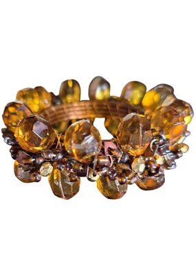 Set of 6 Beaded Napkin Rings Brown Wire Wrap autumn Thanksgiving table settings